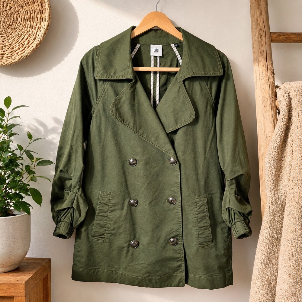 CAbi Expedition Jacket 5478 Small Olive Green Double Breasted Utility Coat
